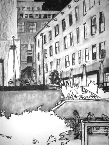 Rockefeller Center Skating Rink (sold);
Willow Charcoal/Paper, 2015;
24 x 18 in. Rockefeller Center Skating Rink (sold);
Willow Charcoal/Paper, 2015;
24 x 18 in.